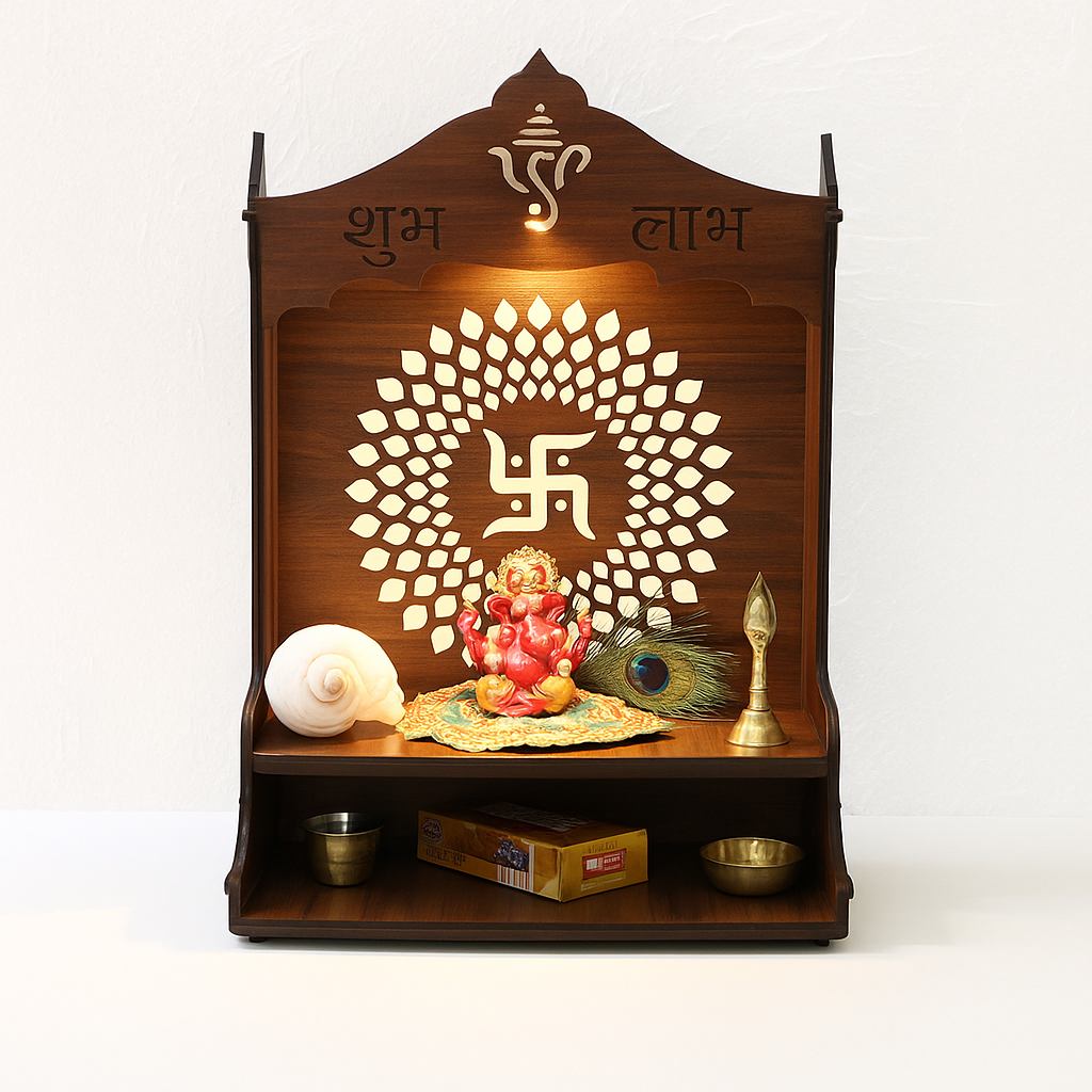 Swastik Design Pooja Mandir, Home Temple, Mandir , Wooden Temple for Home and Office
