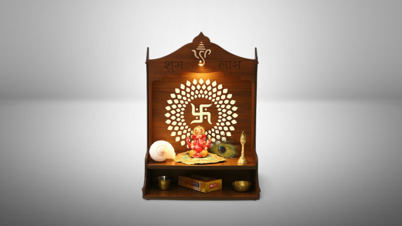 Swastik Design Pooja Mandir, Home Temple, Mandir , Wooden Temple for Home and Office - Image 4