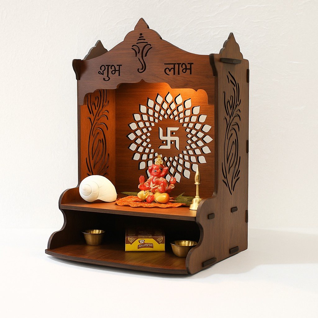 Swastik Design Pooja Mandir, Home Temple, Mandir , Wooden Temple for Home and Office - Image 3