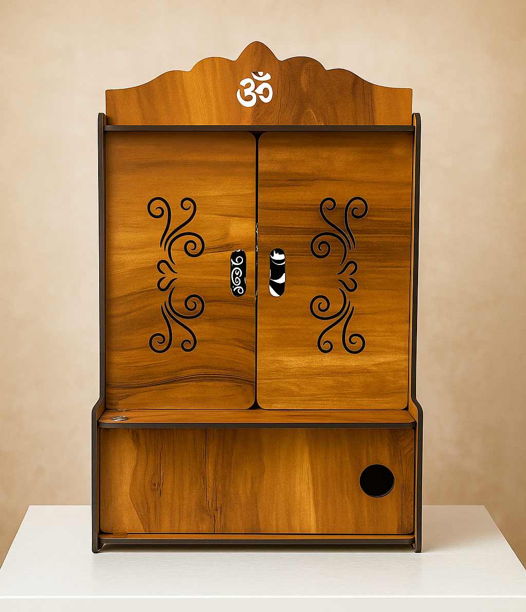 Premium Wooden Wall-Mounted Pooja Temple | Handcrafted Home Mandir with Doors - Image 10