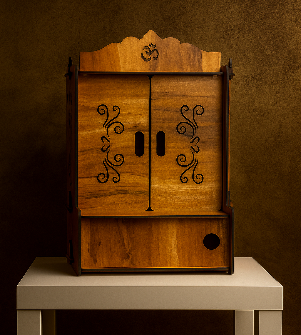 Premium Wooden Wall-Mounted Pooja Temple | Handcrafted Home Mandir with Doors - Image 9
