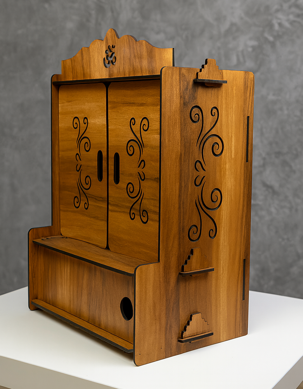 Premium Wooden Wall-Mounted Pooja Temple | Handcrafted Home Mandir with Doors - Image 8
