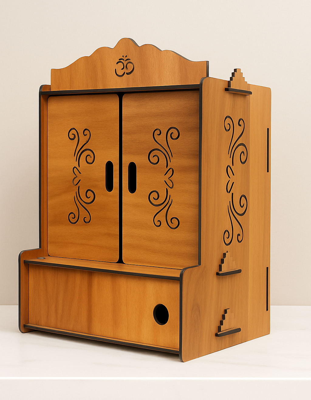 Premium Wooden Wall-Mounted Pooja Temple | Handcrafted Home Mandir with Doors - Image 4