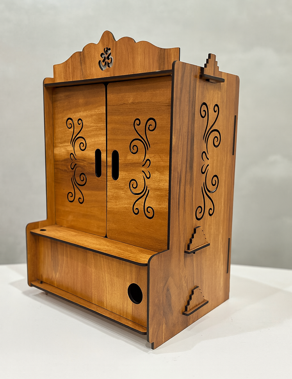 Premium Wooden Wall-Mounted Pooja Temple | Handcrafted Home Mandir with Doors - Image 6