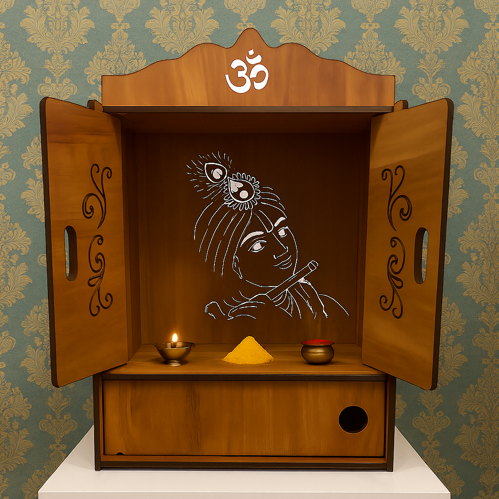 Premium Wooden Wall-Mounted Pooja Temple | Handcrafted Home Mandir with Doors