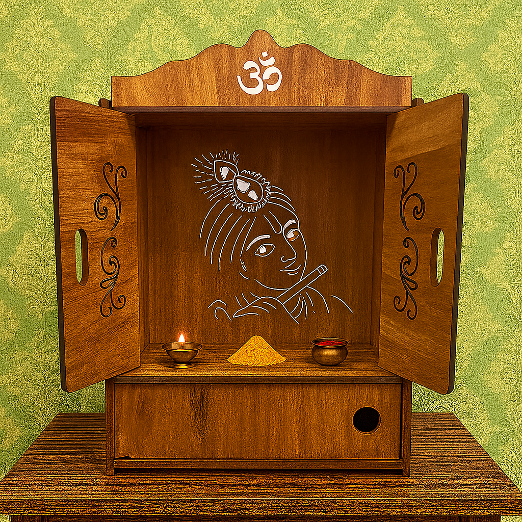 Premium Wooden Wall-Mounted Pooja Temple | Handcrafted Home Mandir with Doors - Image 3